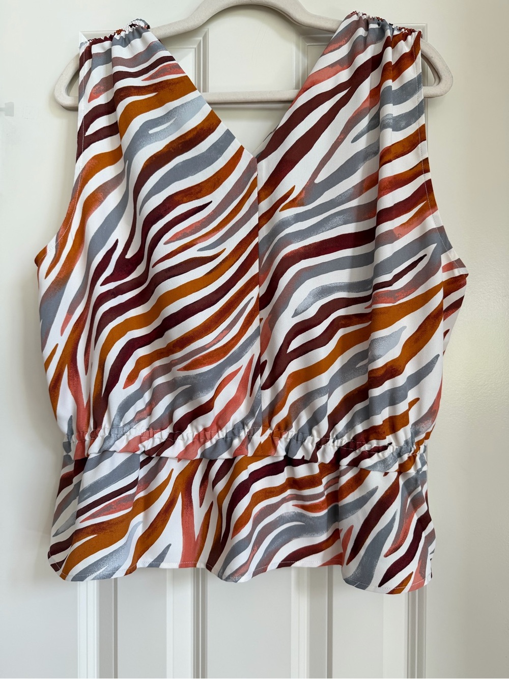 NWT Ann Taylor Zebra Stripe Moroccan Spice Sleeveless Peplum Top Size L Brown - Picture 5 of 16